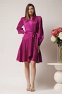 Rochie DY Fashion eleganta din satin magenta cu croi petrecut si cordon in talie