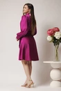 Rochie DY Fashion eleganta din satin magenta cu croi petrecut si cordon in talie
