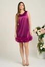 Rochie DY Fashion eleganta din satin magenta cu flori maxi din organza