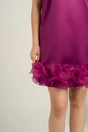 Rochie DY Fashion eleganta din satin magenta cu flori maxi din organza