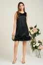 Rochie DY Fashion eleganta din satin neagra cu flori maxi din organza
