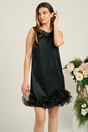 Rochie DY Fashion eleganta din satin neagra cu flori maxi din organza