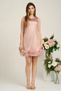 Rochie DY Fashion eleganta din satin roz cu flori maxi din organza