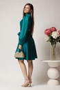 Rochie DY Fashion eleganta din satin verde cu croi petrecut si cordon in talie
