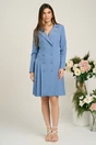 Rochie DY Fashion eleganta din stofa albastra tip sacou cu pliuri pe fusta
