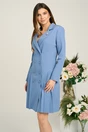 Rochie DY Fashion eleganta din stofa albastra tip sacou cu pliuri pe fusta