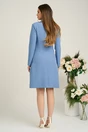 Rochie DY Fashion eleganta din stofa albastra tip sacou cu pliuri pe fusta