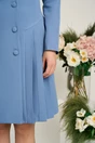 Rochie DY Fashion eleganta din stofa albastra tip sacou cu pliuri pe fusta