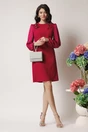 Rochie DY Fashion eleganta din stofa magenta cu maneci din voal si flori pe bust