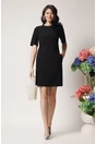 Rochie DY Fashion eleganta din stofa neagra cu floare maxi pe umar