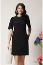 Rochie DY Fashion eleganta din stofa neagra cu floare maxi pe umar