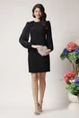 Rochie DY Fashion eleganta din stofa neagra cu maneci din voal si flori pe bust