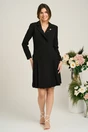 Rochie DY Fashion eleganta din stofa neagra tip sacou cu pliuri pe fusta