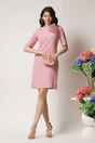 Rochie DY Fashion eleganta din stofa roz cu floare maxi pe umar