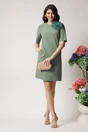 Rochie DY Fashion eleganta din stofa verde fistic cu floare maxi pe umar