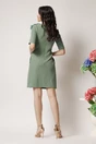 Rochie DY Fashion eleganta din stofa verde fistic cu floare maxi pe umar
