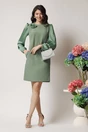 Rochie DY Fashion eleganta din stofa verde fistic cu maneci din voal si flori pe bust