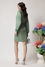 Rochie DY Fashion eleganta din stofa verde fistic cu maneci din voal si flori pe bust