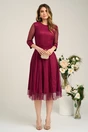 Rochie DY Fashion eleganta din tull cu buline catifelate magenta