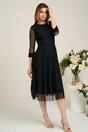 Rochie DY Fashion eleganta din tull cu buline catifelate neagra