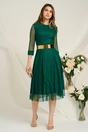 Rochie DY Fashion eleganta din tull cu buline catifelate verde