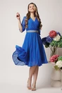 Rochie Dy Fashion eleganta din voal albastra cu fir stralucitor si cordon, 2, dyfashion.ro