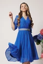 Rochie Dy Fashion eleganta din voal albastra cu fir stralucitor si cordon, 1, dyfashion.ro