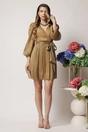 Rochie DY Fashion eleganta din voal bej cu fir lurex si cordon in talie, 2, dyfashion.ro