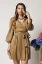 Rochie DY Fashion eleganta din voal bej cu fir lurex si cordon in talie, 1, dyfashion.ro