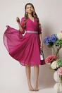 Rochie DY Fashion eleganta din voal fucsia cu fir stralucitor si cordon