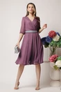 Rochie DY Fashion eleganta din voal lila cu fir stralucitor si cordon