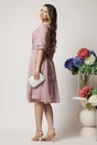 Rochie DY Fashion eleganta din voal roz prafuit cu fir stralucitor si cordon