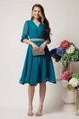 Rochie DY Fashion eleganta din voal turcoaz cu fir stralucitor si cordon
