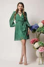 Rochie DY Fashion eleganta din voal verde cu fir lurex si cordon in talie