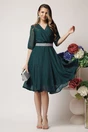 Rochie DY Fashion eleganta din voal verde inchis cu fir stralucitor si cordon