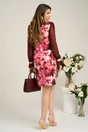 Rochie DY Fashion eleganta fucsia cu flori si maneci din voal bordo
