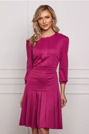 Rochie Dy Fashion fucsia cu pliuri pe fusta