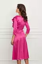 Rochie Dy Fashion fucsia cu volan la bust si accesoriu in talie