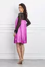 Rochie Dy Fashion fucsia din satin cu dantela si pene la maneci