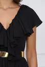 Rochie Dy Fashion Gaby lunga neagra cu volanase la decolteu si curea in talie