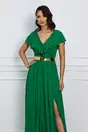 Rochie Dy Fashion Gaby lunga verde cu volanase la decolteu si curea in talie