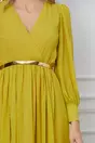 Rochie Dy Fashion galben lime cu decolteu petrecut si curea in talie