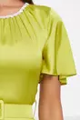Rochie Dy Fashion galbena cu aplicatii stralucitoare la baza gatului si curea