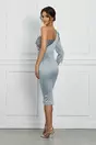 Rochie Dy Fashion gri cu paiete la bust si o maneca trei sferturi
