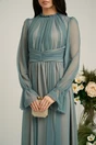 Rochie Dy Fashion gri de ocazie din tull fin