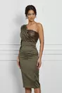 Rochie Dy Fashion kaki cu paiete la bust si o maneca trei sferturi