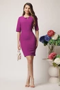 Rochie DY Fashion office din stofa lila cu decupaj si pliuri la bust