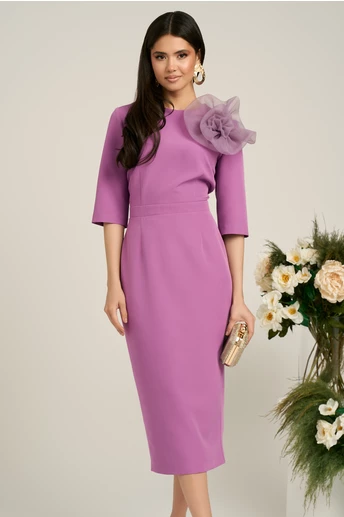 Rochie Dy Fashion lila de ocazie cu floare maxi