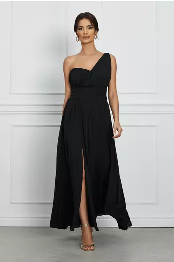 Rochie Dy Fashion lunga neagra cu un umar gol