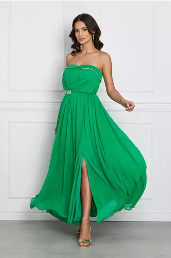 Rochie Dy Fashion lunga verde cu accesoriu in talie